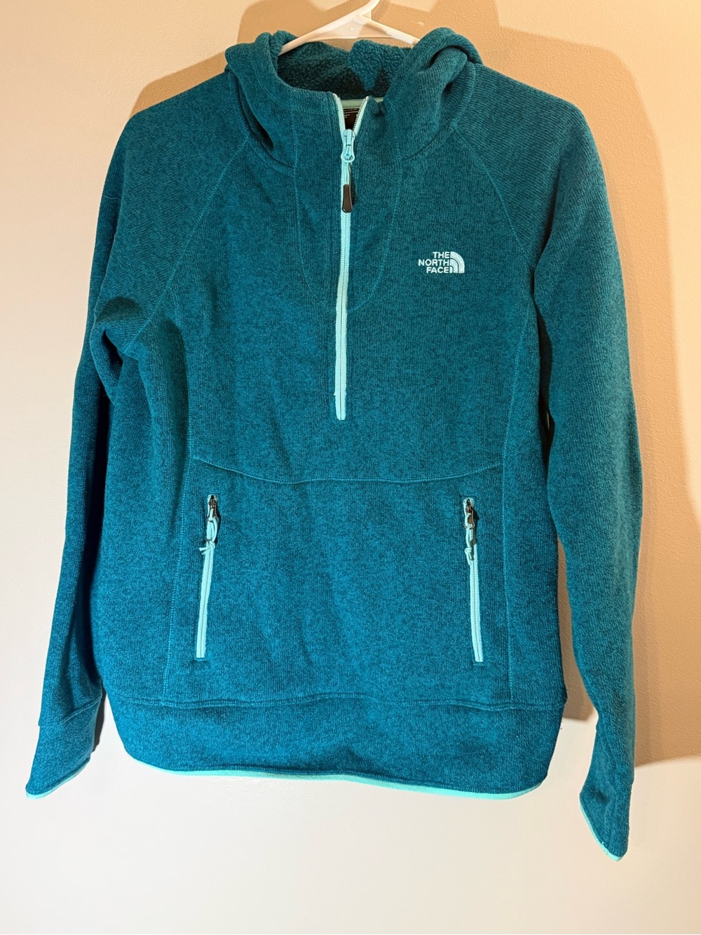 The North Face Women’s Teal Half-Zip Fleece Hoodie Sweatshirt Medium
